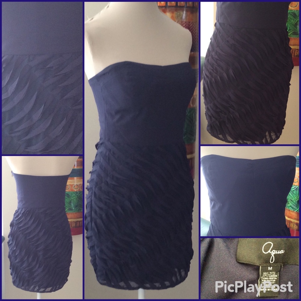 Aqua Navy Strapless Dress. SZ.M